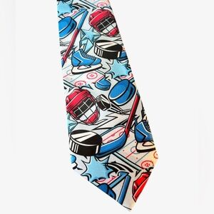 Captain America Style Hockey Themed Tie with Red and Blue Graphics 🩵